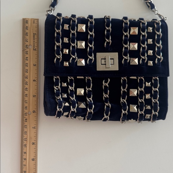 Chain-Accented Navy Shoulder Bag with Silver Hardware 6 * 8 inches - Picture 5 of 6